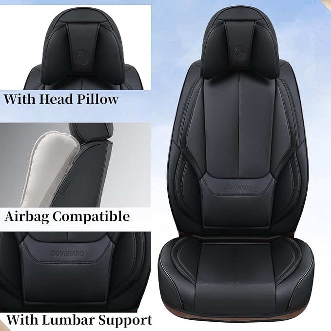 Car Seat Covers 5 Pieces, Full Set Universal Seat Covers for Cars, Waterproof Nappa Leather Auto Seat Protectors with Head Pillow, Car Interiors Fit for Most Sedans SUV Pick-Up Truck, Black