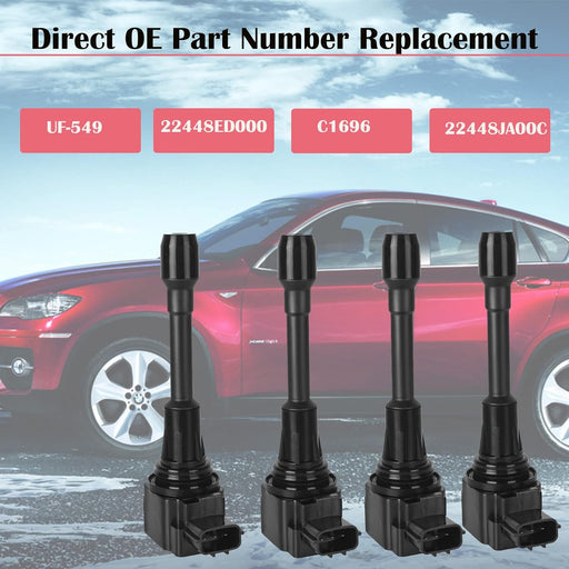 Set of 4 Ignition Coil Pack and Spark Plugs Fits for 2007 2008 2009 2010 2011 2012 2013 Nissan Altima Versa Sentra Rogue Cube NV200 2.5 1.8 1.6 2.0 L4 Spark Plugs Coil Packs Replaces# UF549 & 9029
