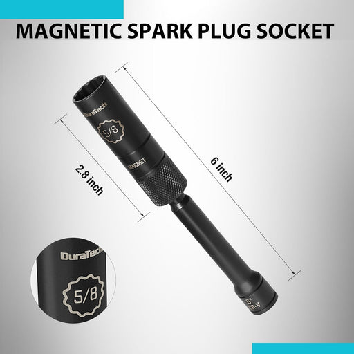5/8" Swivel Magnetic Spark Plug Socket, 1MM Thin Wall Spark Plugs Socket with 12-Point, Enhanced Magnetic Head & Manganese Phosphate Coating, 3/8" Drive X 6" Total Length, Cr-V Steel Made
