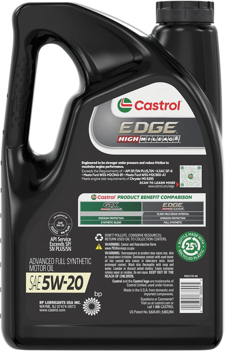 EDGE High Mileage 5W-20 Advanced Full Synthetic Motor Oil, 5 Quarts