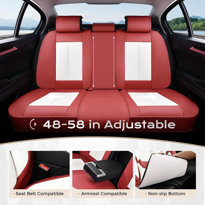 Transform Your Ride with Our Stylish 5-Piece Waterproof Nappa Leather Car Seat Cover Set - Universal Fit in Red & White with Head Pillow