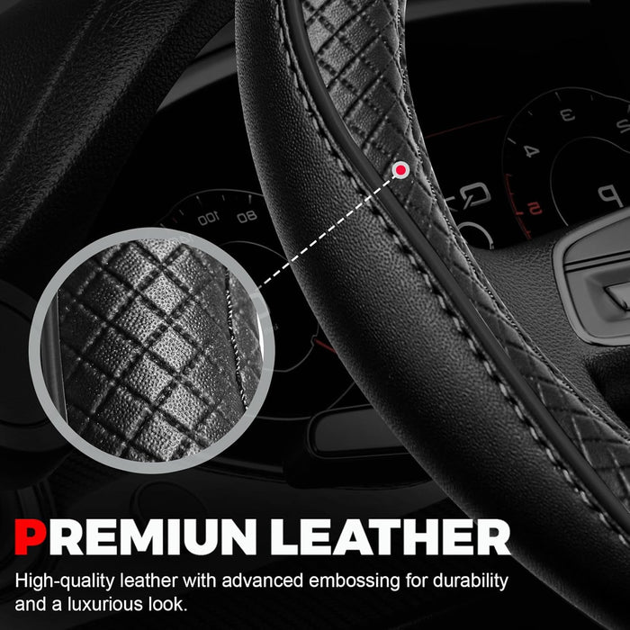 Car Steering Wheel Cover, Microfiber Leather Steering Wheel Covers with Anti-Slip Lining, Universal 14.5-15 Inchs Black