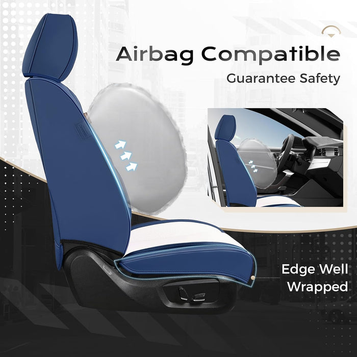 Premium Leather Car Seat Covers Full Set – Waterproof Universal Fit for Most Cars, SUVs & Trucks – Front & Rear Seat Protector – Black & White