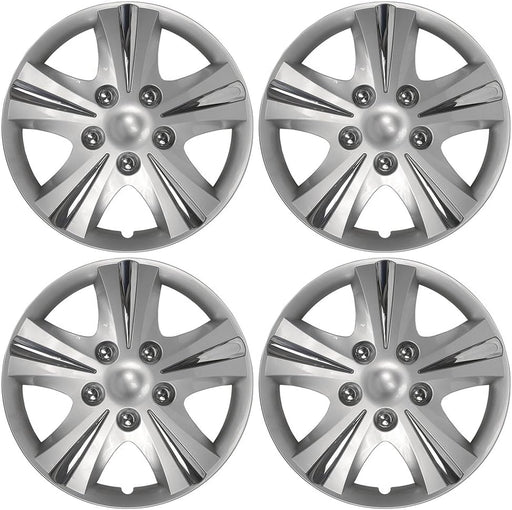 4-Pack 15" SGT-5 Wheel Covers, Replacement Hubcaps for Cars, Trucks, Suvs — Silver/Chrome