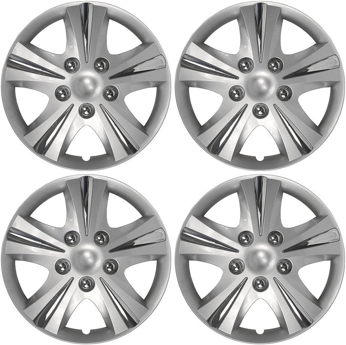 4-Pack 15" SGT-5 Wheel Covers, Replacement Hubcaps for Cars, Trucks, Suvs — Silver/Chrome