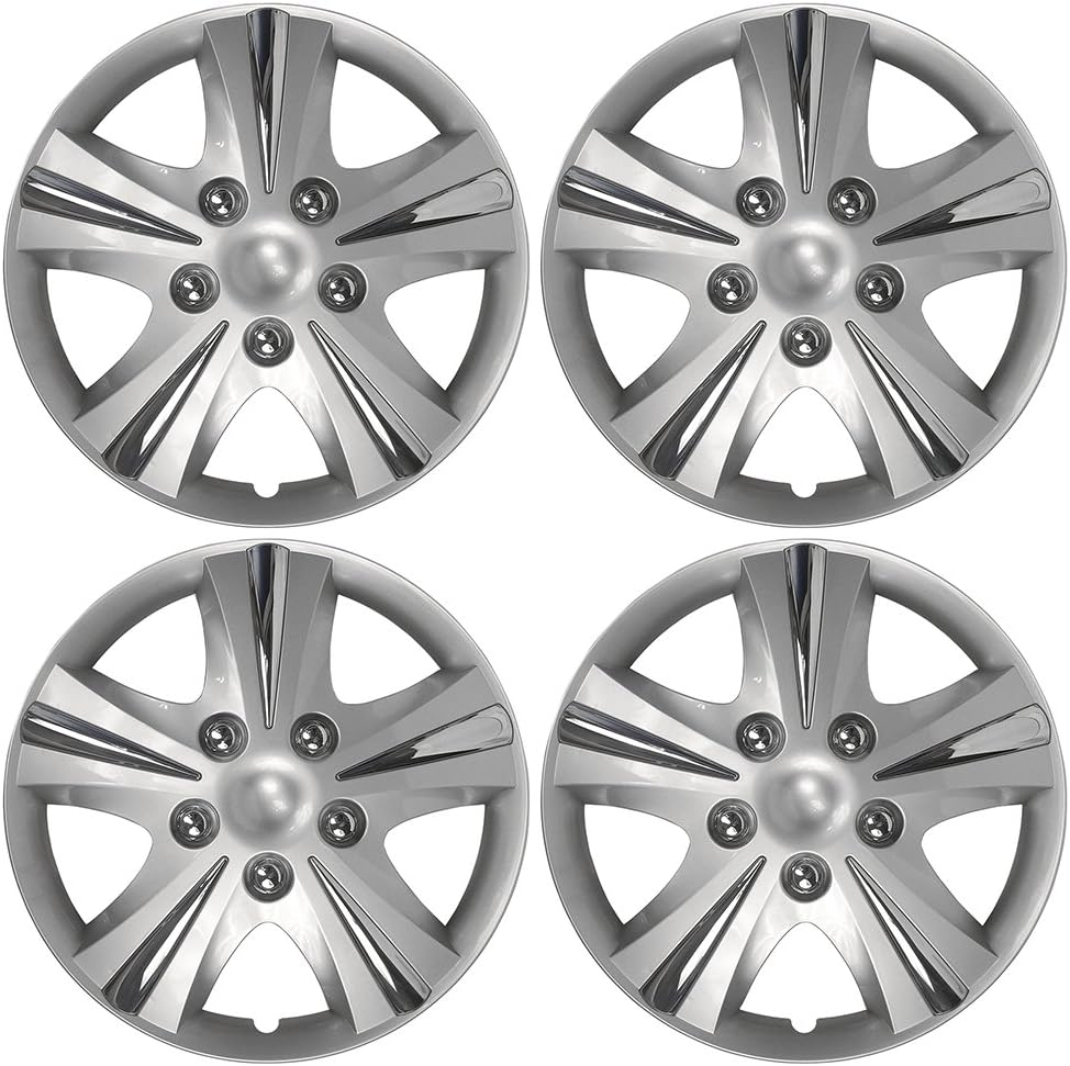 4-Pack 15" SGT-5 Wheel Covers, Replacement Hubcaps for Cars, Trucks, Suvs — Silver/Chrome