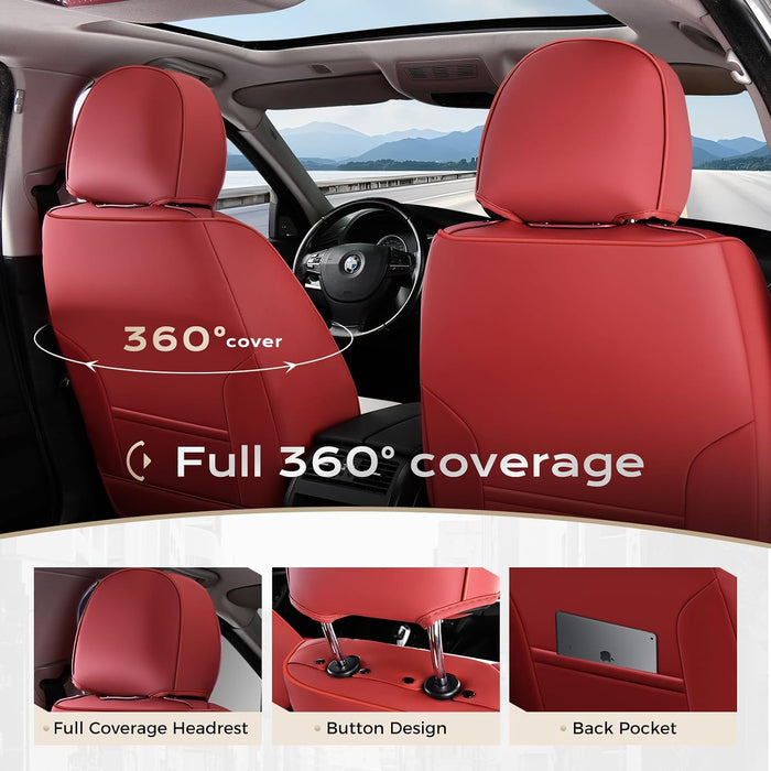 Transform Your Ride with Our Stylish 5-Piece Waterproof Nappa Leather Car Seat Cover Set - Universal Fit in Red & White with Head Pillow