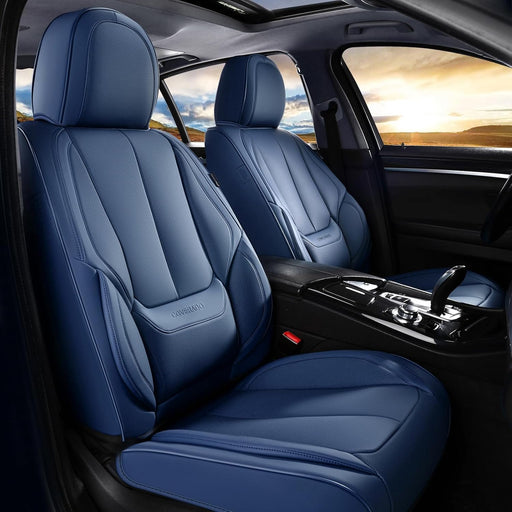 Premium Blue Leather Seat Covers Full Set for Cars - Universal Fit Front and Rear Protection with Waterproof and Stain Resistant Features