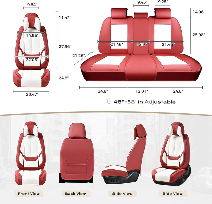 Transform Your Ride with Our Stylish 5-Piece Waterproof Nappa Leather Car Seat Cover Set - Universal Fit in Red & White with Head Pillow