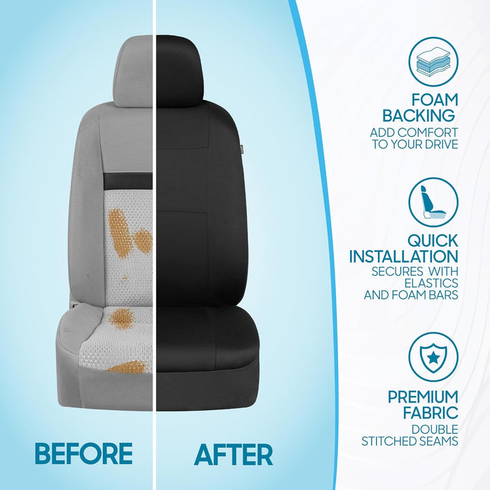 Polypro Car Seat Covers Full Set in Solid Black, Front and Rear Split Bench Seat Covers for Cars, Easy to Install Car Seats Cover Set and Accessories for Auto Trucks Van SUV - Solid Black