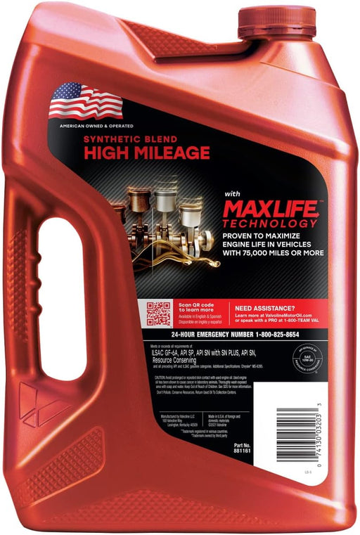 High Mileage with Maxlife Technology SAE 10W-30 Synthetic Blend Motor Oil 5 QT (Pack of 2)