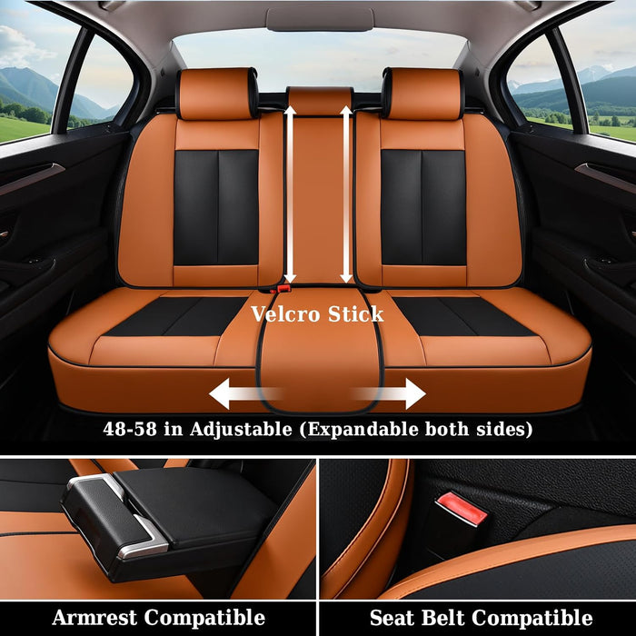 Universal Waterproof Nappa Leather Car Seat Covers Full Set for 5 Seats, Airbag Compatible, Black & Brown, Fits Cars, SUVs & Trucks