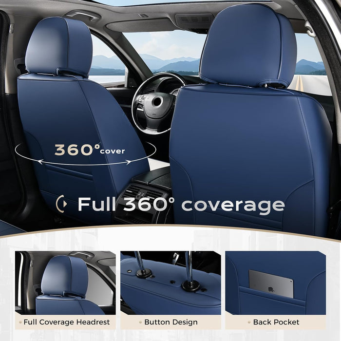 Premium Leather Car Seat Covers Full Set – Waterproof Universal Fit for Most Cars, SUVs & Trucks – Front & Rear Seat Protector – Black & White
