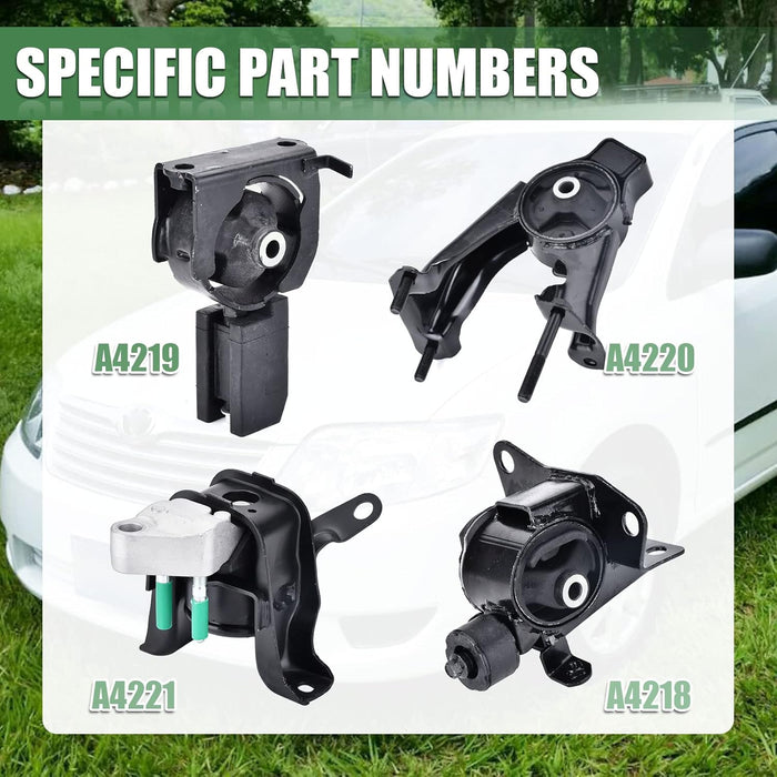 4PCS Engine Motor Transmission Mount Kits Compatible with Corolla Matrix Pontiac Vibe 1.8L 2003-2008 Engine Trans Mount Replace A4218 A4219 A4220 A4221