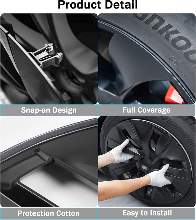 Hubcap Wheel Cover Replacement Compatible with 2017-2023 Model 3 R18 Aero Hub，Uberturbine Style Wheel Rim Protector ABS Kit Accessories Improvement -Set of 4 without Center Stickers（18-Inch Black）