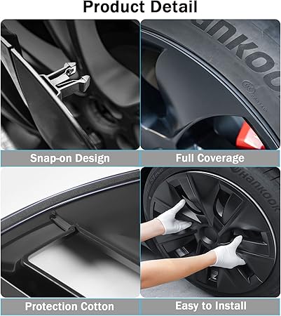 Hubcap Wheel Cover Replacement Compatible with 2017-2023 Model 3 R18 Aero Hub，Uberturbine Style Wheel Rim Protector ABS Kit Accessories Improvement -Set of 4 without Center Stickers（18-Inch Black）