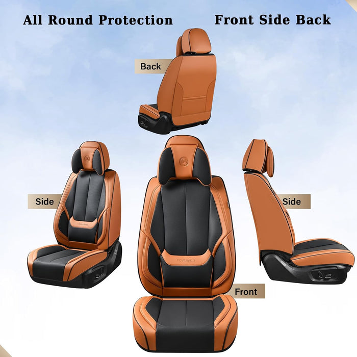 Universal Waterproof Nappa Leather Car Seat Covers Full Set for 5 Seats, Airbag Compatible, Black & Brown, Fits Cars, SUVs & Trucks