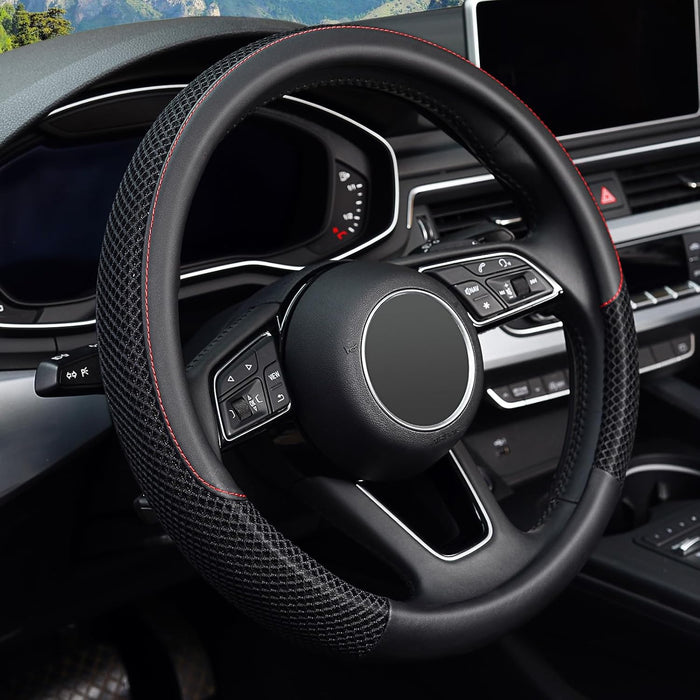Steering Wheel Cover, Universal 15 Inch, Microfiber Leather Viscose, Breathable, Anti-Slip,Warm in Winter and Cool in Summer, Black