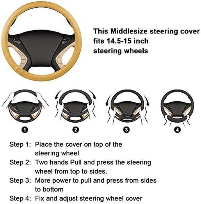 Heavy Duty Pure Cowhide Steering Wheel Cover, Black Genuine Leather Steering Wheel Cover Men Women Universal 14.5 to 15 Inch