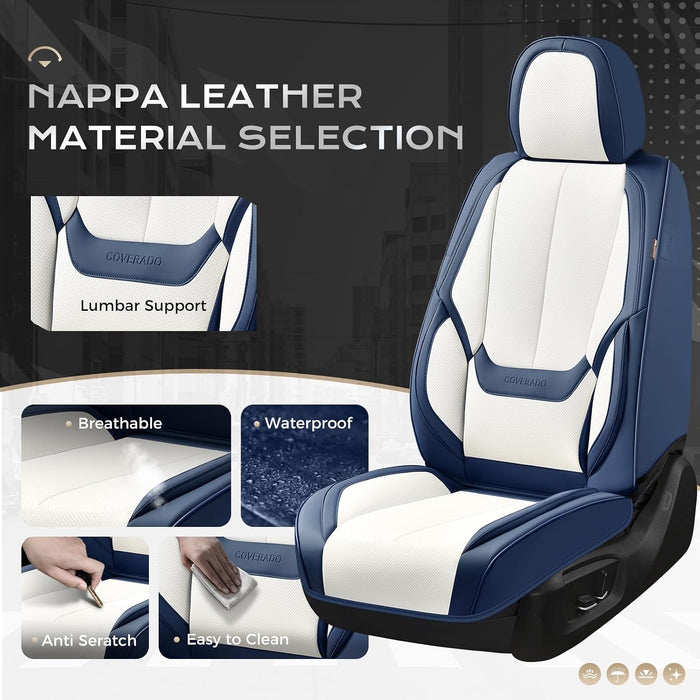 Premium Leather Car Seat Covers Full Set – Waterproof Universal Fit for Most Cars, SUVs & Trucks – Front & Rear Seat Protector – Black & White