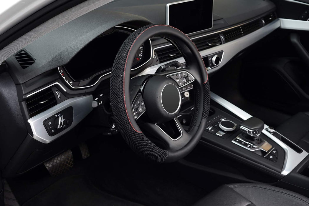 Steering Wheel Cover, Universal 15 Inch, Microfiber Leather Viscose, Breathable, Anti-Slip,Warm in Winter and Cool in Summer, Black