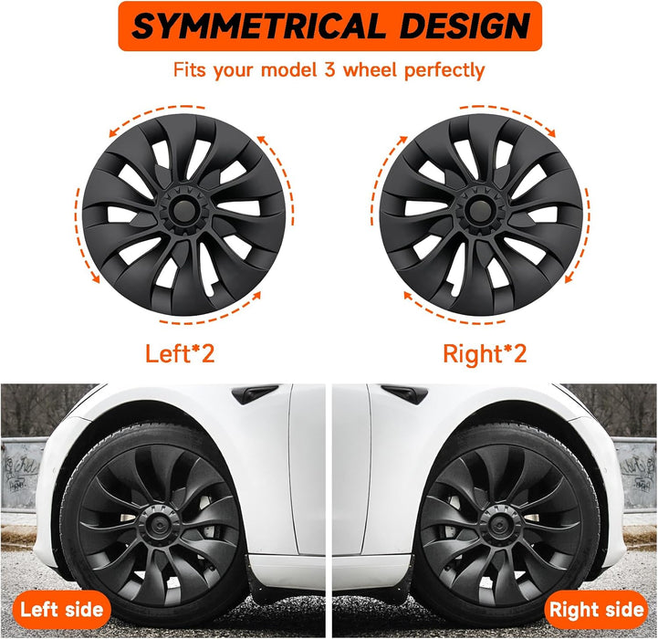 Wheel Covers for Tesla Model 3 2017-2023 18 Inch | 4 Pack ABS Model 3 Hubcaps OEM Replacement and Rim Protectors Exterior Accessories Matte Black