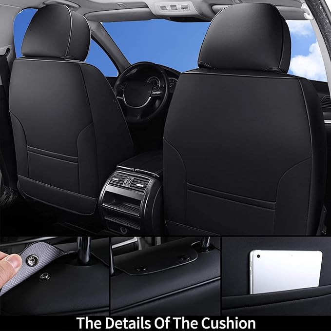 Car Seat Covers 5 Pieces, Full Set Universal Seat Covers for Cars, Waterproof Nappa Leather Auto Seat Protectors with Head Pillow, Car Interiors Fit for Most Sedans SUV Pick-Up Truck, Black