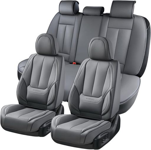 Car Seat Covers Full Set, Seat Covers for Cars, Gray Car Seat Protector Waterproof, Nappa Leather Car Seat Cushion, Car Seat Covers Front Seats and Back Fit for Most Cars