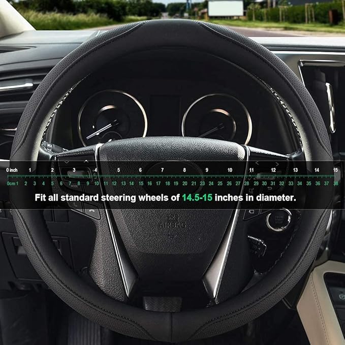 Car Steering Wheel Cover,14.5-15 Inch Black Universal Microfiber Leather Covers Breathable Anti-Slip Odorless Steering Wheels Accessories for Men Women