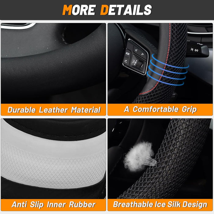 Steering Wheel Cover, Universal 15 Inch, Microfiber Leather Viscose, Breathable, Anti-Slip,Warm in Winter and Cool in Summer, Black