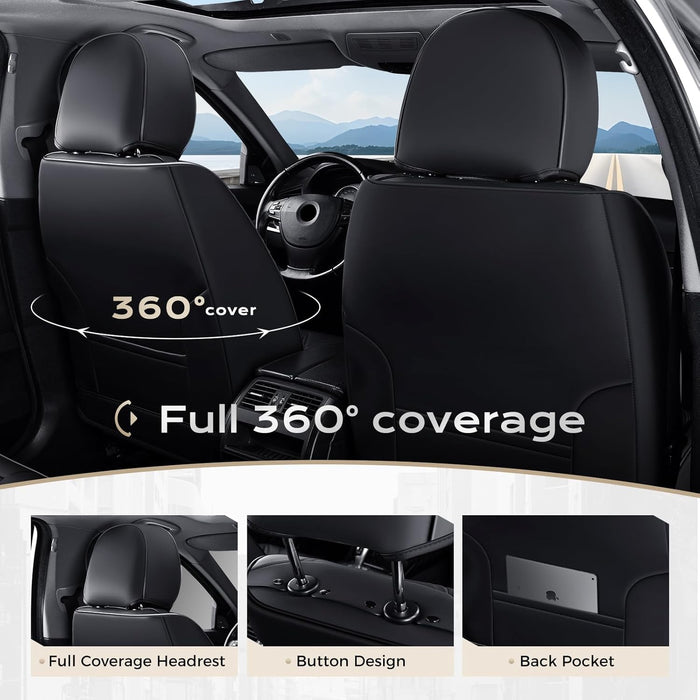 Leather Car Seat Covers Full Set – Waterproof Universal Seat Covers for Cars, SUVs & Trucks, Front & Rear Auto Seat Protector, Airbag Compatible, Black Camo