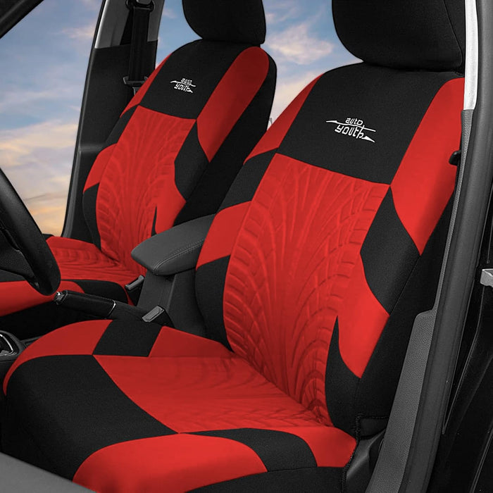 Car Seat Covers Universal Fit Full Set Car Seat Protectors Tire Tracks Car Seat Accessories - 9PCS, Red