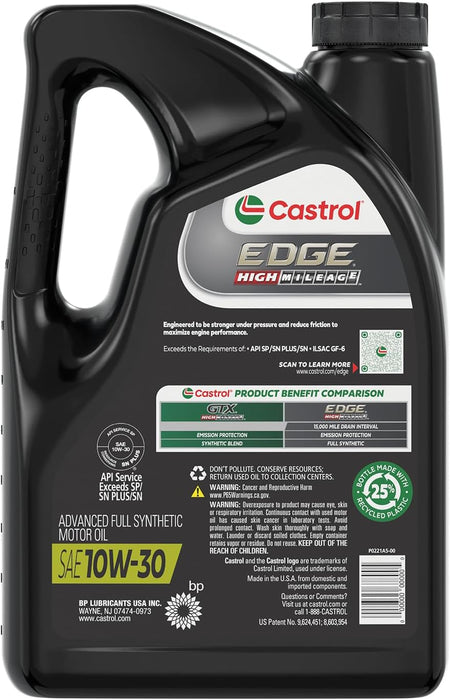 EDGE High Mileage 10W-30 Advanced Full Synthetic Motor Oil, 5 Quarts