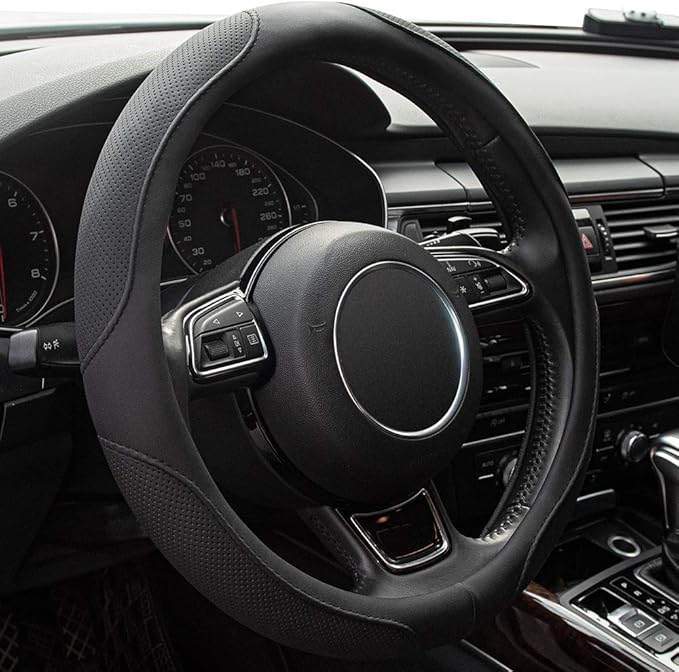 Car Steering Wheel Cover,14.5-15 Inch Black Universal Microfiber Leather Covers Breathable Anti-Slip Odorless Steering Wheels Accessories for Men Women