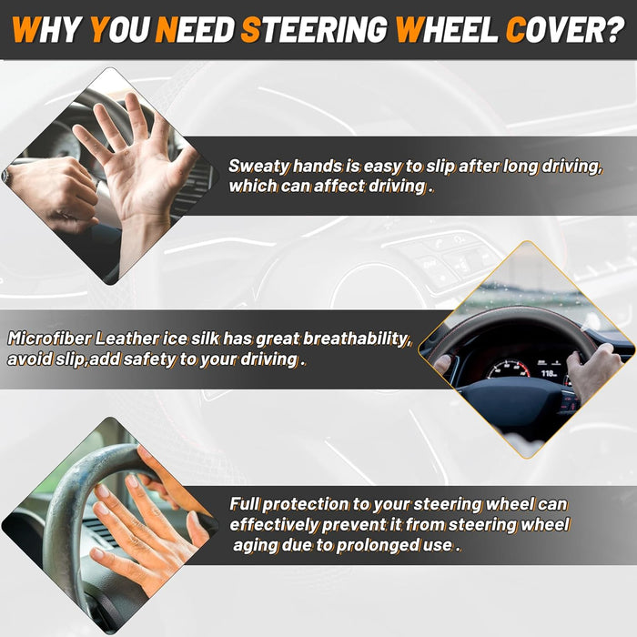 Steering Wheel Cover, Universal 15 Inch, Microfiber Leather Viscose, Breathable, Anti-Slip,Warm in Winter and Cool in Summer, Black