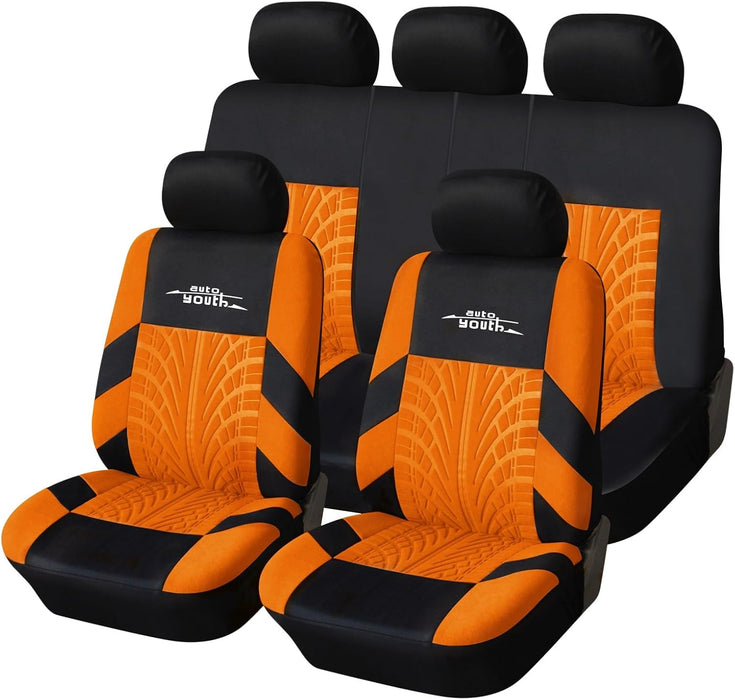 Car Seat Covers Universal Fit Full Set Car Seat Protectors Tire Tracks Car Seat Accessories - 9PCS, Red