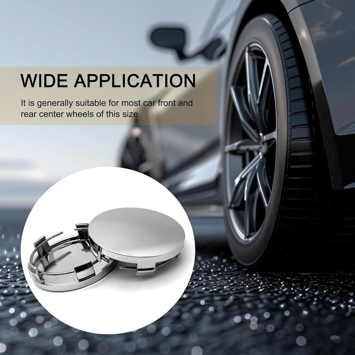 4 PCS Car Wheel Center Hub Cover, 60Mm/2.36In Outer Diameter and 56Mm/2.2In Inner Diameter, Snap-In Vehicle Rim Hub Caps Accessories (Silver)