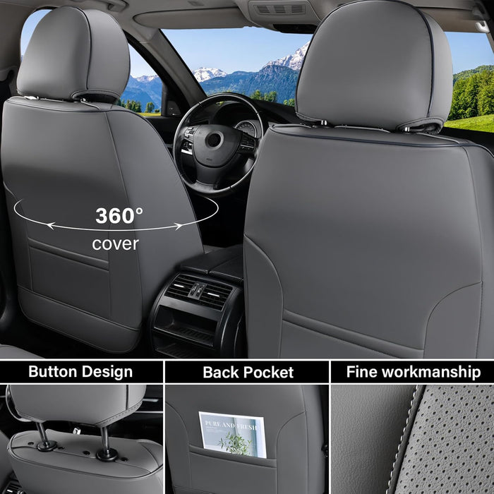 Car Seat Covers Full Set, Seat Covers for Cars, Gray Car Seat Protector Waterproof, Nappa Leather Car Seat Cushion, Car Seat Covers Front Seats and Back Fit for Most Cars