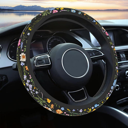 Car Steering Wheel Cover for Women Men, Non-Slip Breathable Steering Wheel, Wildflower Steering Wheel Protector, Car Accessories, Universal 14