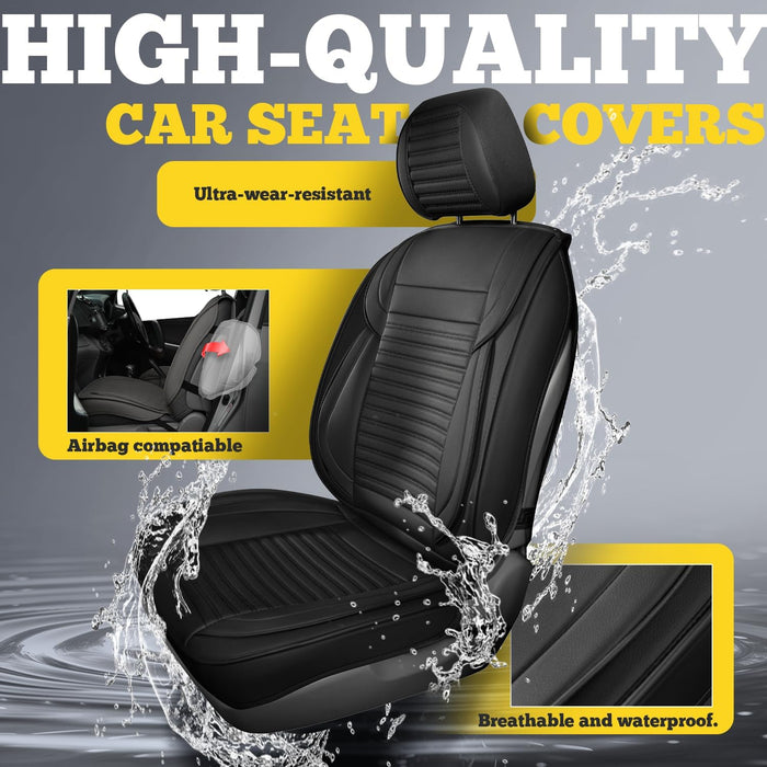 Front Car Seat Covers, Faux Nappa Leather, Airbag Compatible and Waterproof Protectors for Sedans Suvs, Breathable Anti-Slip Interior for Commuters and Rideshare, Black