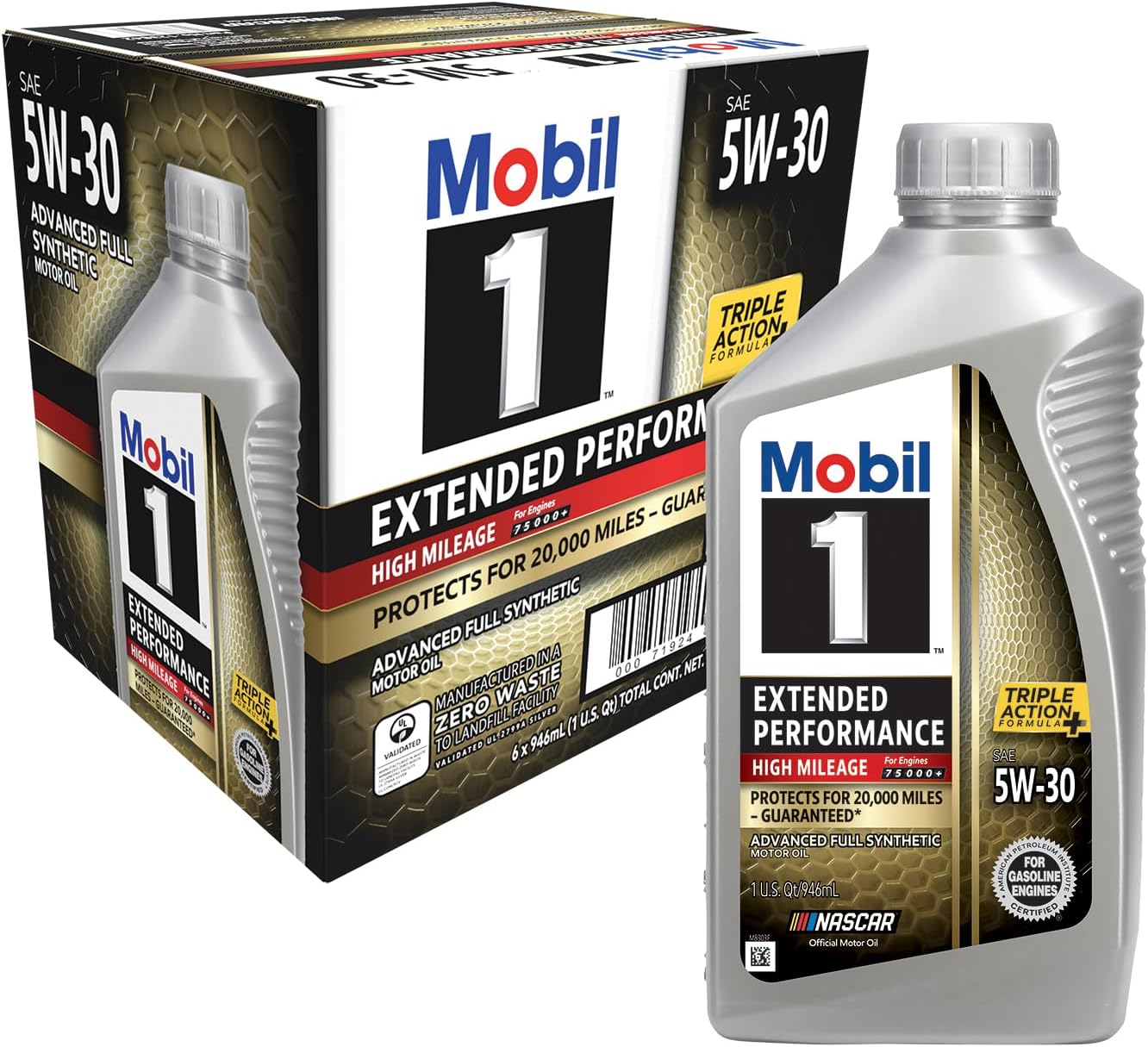 1 Extended Performance High Mileage Full Synthetic Motor Oil 5W-30, 1 Quart (6-Pack)