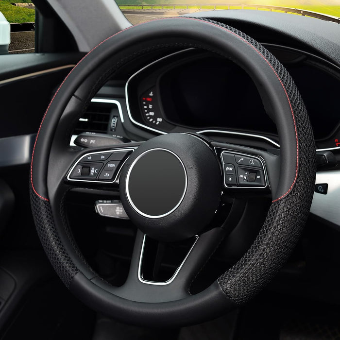 Steering Wheel Cover, Universal 15 Inch, Microfiber Leather Viscose, Breathable, Anti-Slip,Warm in Winter and Cool in Summer, Black