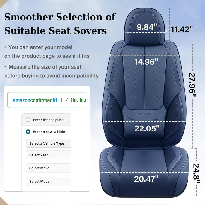 Premium Blue Leather Seat Covers Full Set for Cars - Universal Fit Front and Rear Protection with Waterproof and Stain Resistant Features