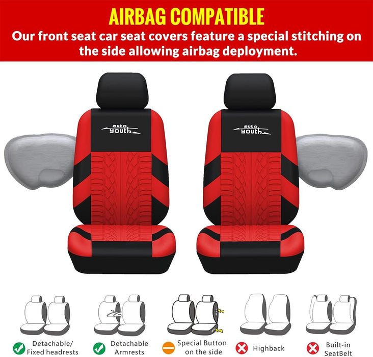 Car Seat Covers Universal Fit Full Set Car Seat Protectors Tire Tracks Car Seat Accessories - 9PCS, Red