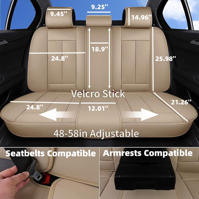 Universal Leather Car Seat Covers Full Set for Cars, SUVs & Trucks – Waterproof Front & Rear Seat Covers, Airbag Compatible, Beige, Fits Most Vehicles