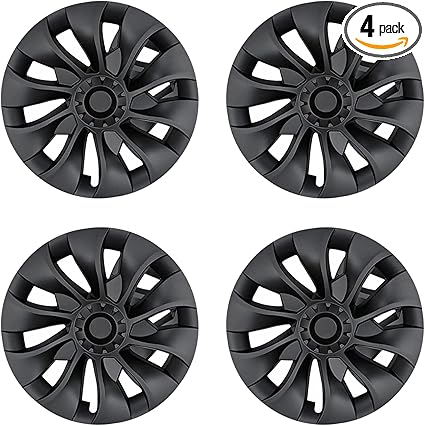Hubcap Wheel Cover Replacement Compatible with 2017-2023 Model 3 R18 Aero Hub，Uberturbine Style Wheel Rim Protector ABS Kit Accessories Improvement -Set of 4 without Center Stickers（18-Inch Black）