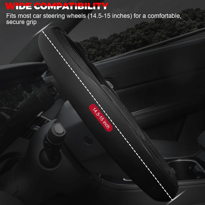 Car Steering Wheel Cover, Microfiber Leather Steering Wheel Covers with Anti-Slip Lining, Universal 14.5-15 Inchs Black