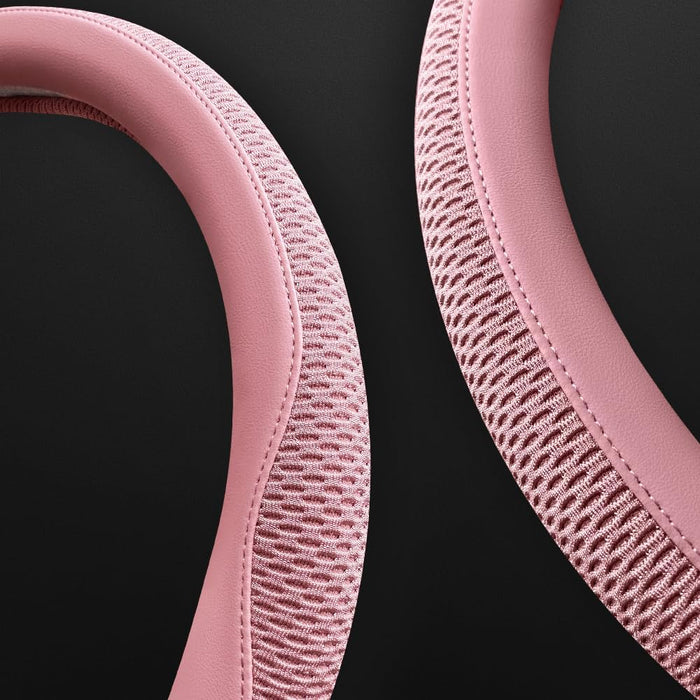Car Steering Wheel Cover, Universal 15 Inch, the Latest Microfiber Leather Breathable Technology Fabric, Non-Slip, Comfortable, Warm in Winter and Cool in Summer,Pink