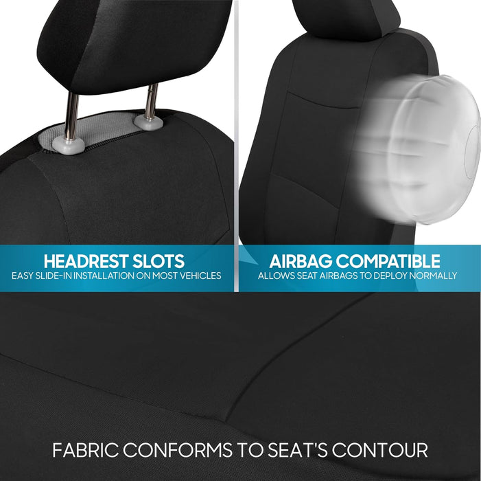 Polypro Car Seat Covers Full Set in Solid Black, Front and Rear Split Bench Seat Covers for Cars, Easy to Install Car Seats Cover Set and Accessories for Auto Trucks Van SUV - Solid Black