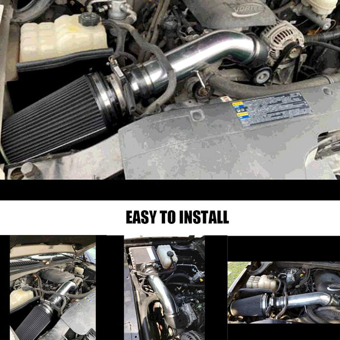 4" Cold Air Intake System + Heat Shield for 99-06 Gmc/Chevy V8 4.8L/5.3L/6.0L / Silverado 1500/2500/3500 (Black)